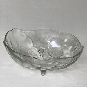 Vintage Glass Punch Bowl Clear Glass Fruit Footed Oblong Poppy Flowers Servwear